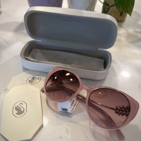 NEW! NWT! Swarovski Pink Embellished Sunglasses Cat Eye Women 55MM - Picture 5 of 8